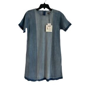 NWT DL1961 Blue Coast Denim Dress – Two-Tone Short Sleeve, Girls Size Large